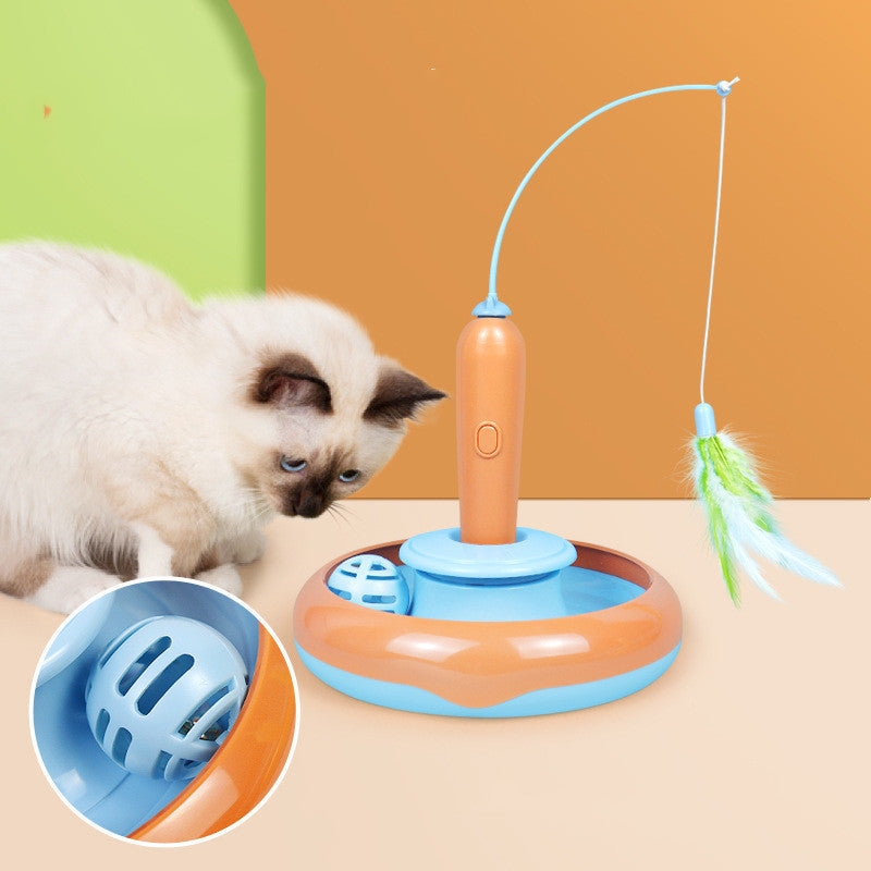 2-in-1 Interactive Cat Toy with Feather | Self-Play Turntable for Endless Fun & Exercise