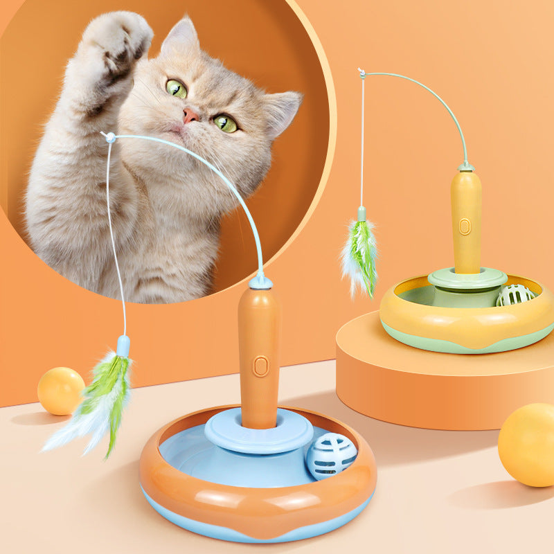 2-in-1 Interactive Cat Toy with Feather | Self-Play Turntable for Endless Fun & Exercise